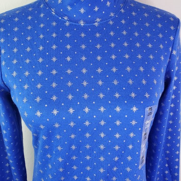 Karen Scott Womens Blue Snowflake Dot Mockneck Top PS - Picture 5 of 10